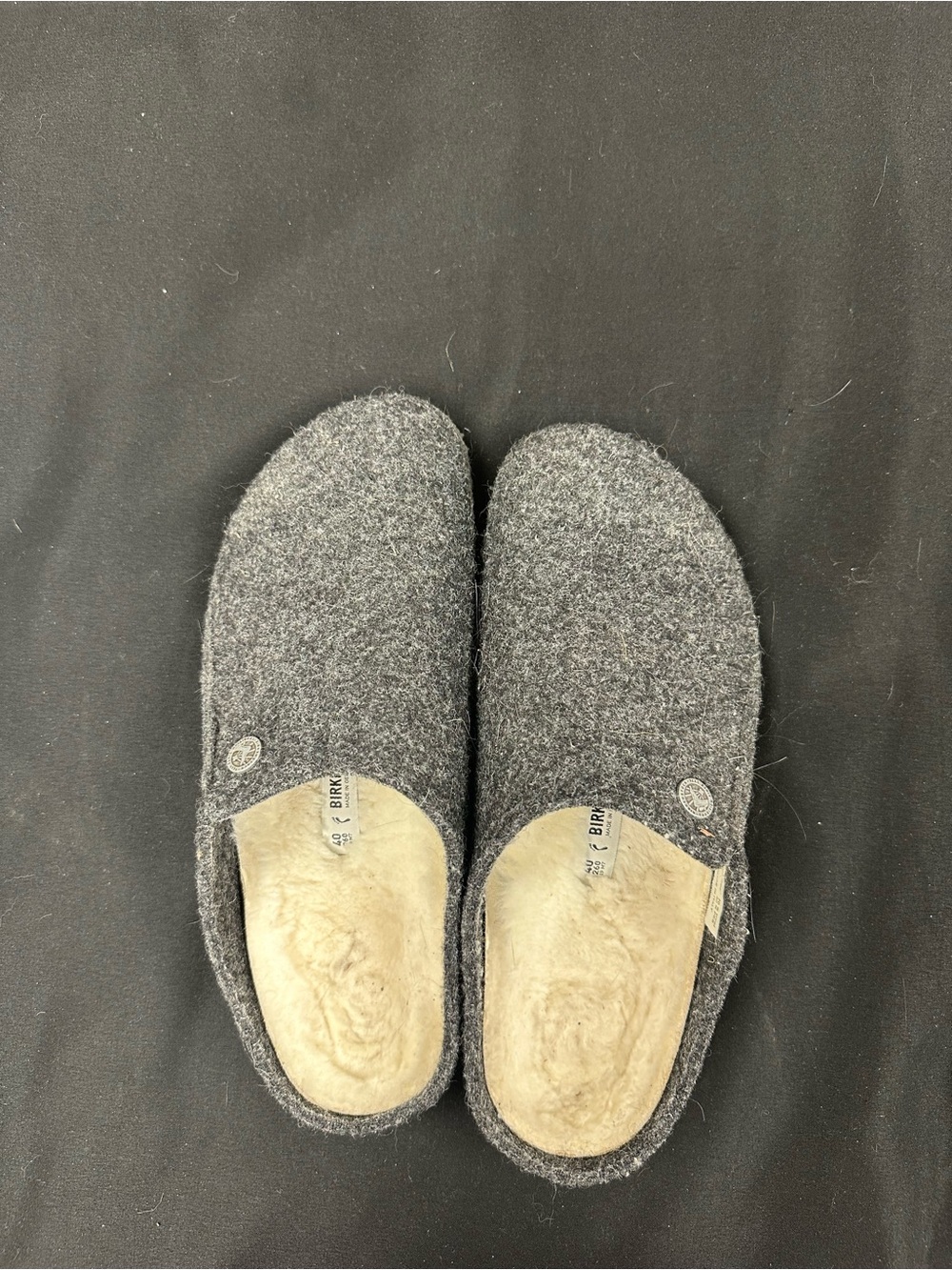Navy Blue Wool Felt Slip-On Slippers with Plush Lining